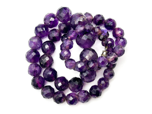 Vintage Graduated Faceted Amethyst Bead Necklace – Purple Gemstone Strand 23.5”