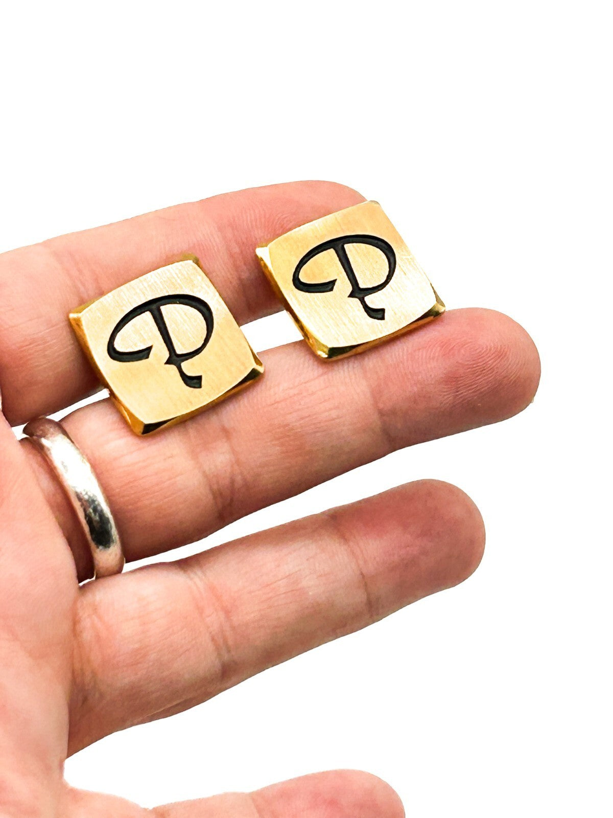 Vintage Carlton Gold Tone Initial P Cufflinks Boxed - Mens Formal Wear