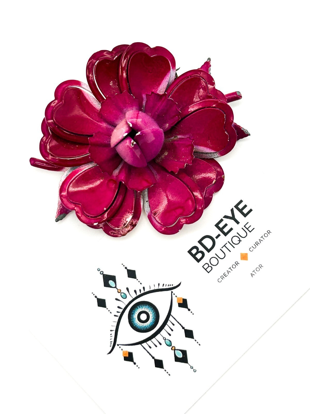 Vintage Style Hot Fuchsia Pink Flower Brooch Layered Enamel Statement Pin