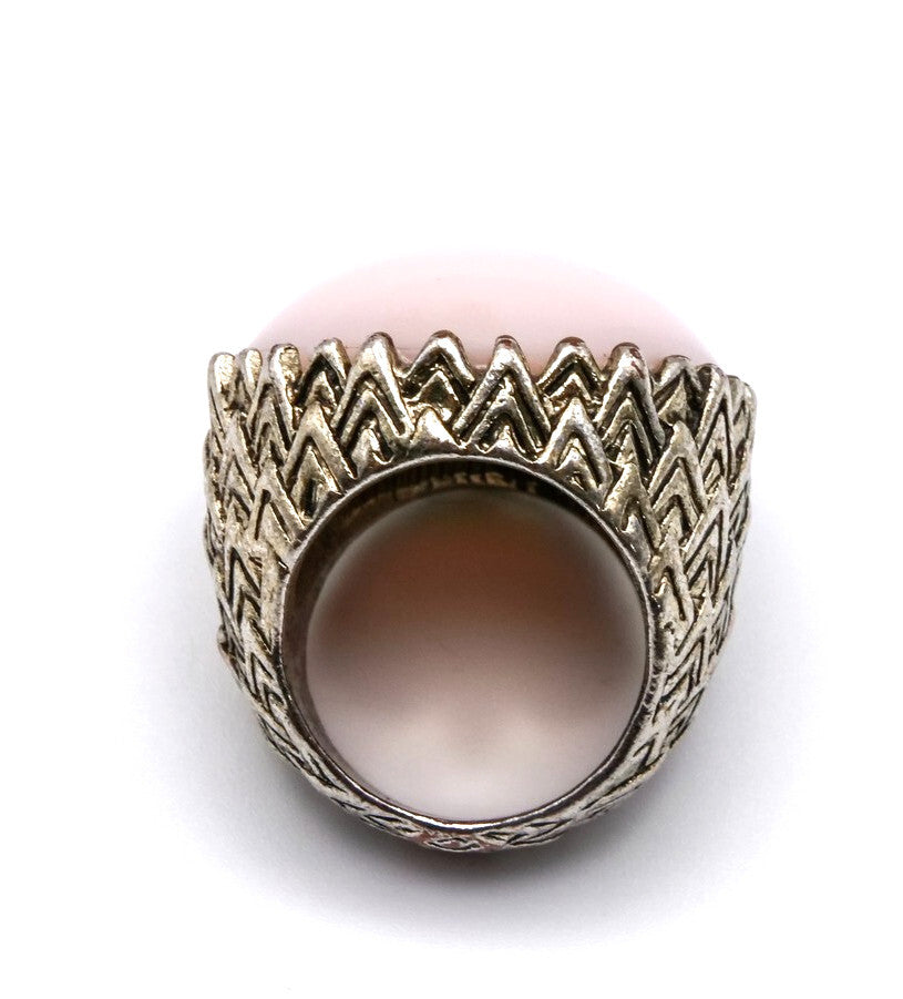 1960s Pink Lucite Cabochon Silver Tone Statement Ring Vintage