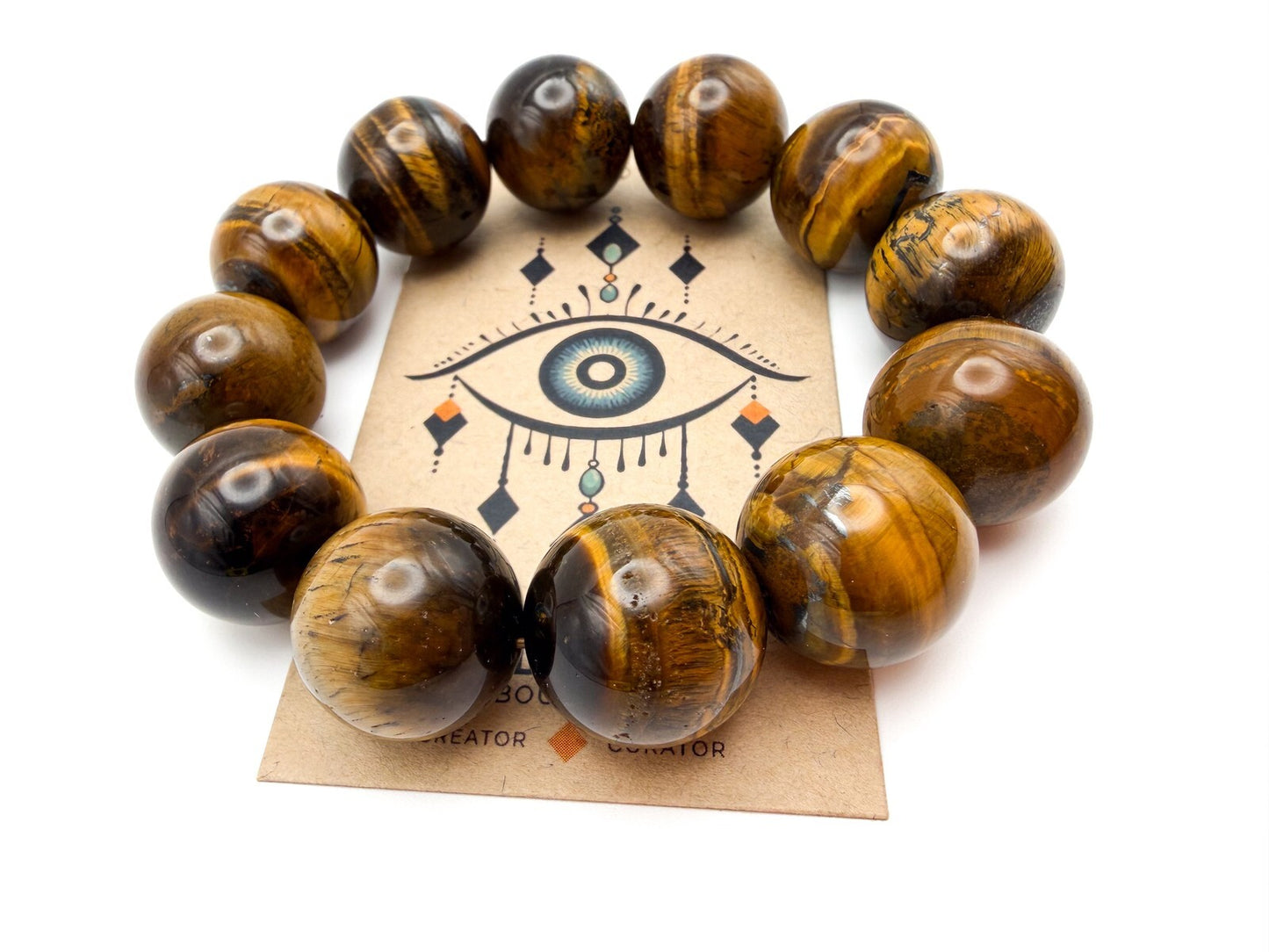 Tiger’s Eye Chunky Beaded Stretch Bracelet - Gold Gemstone Boho