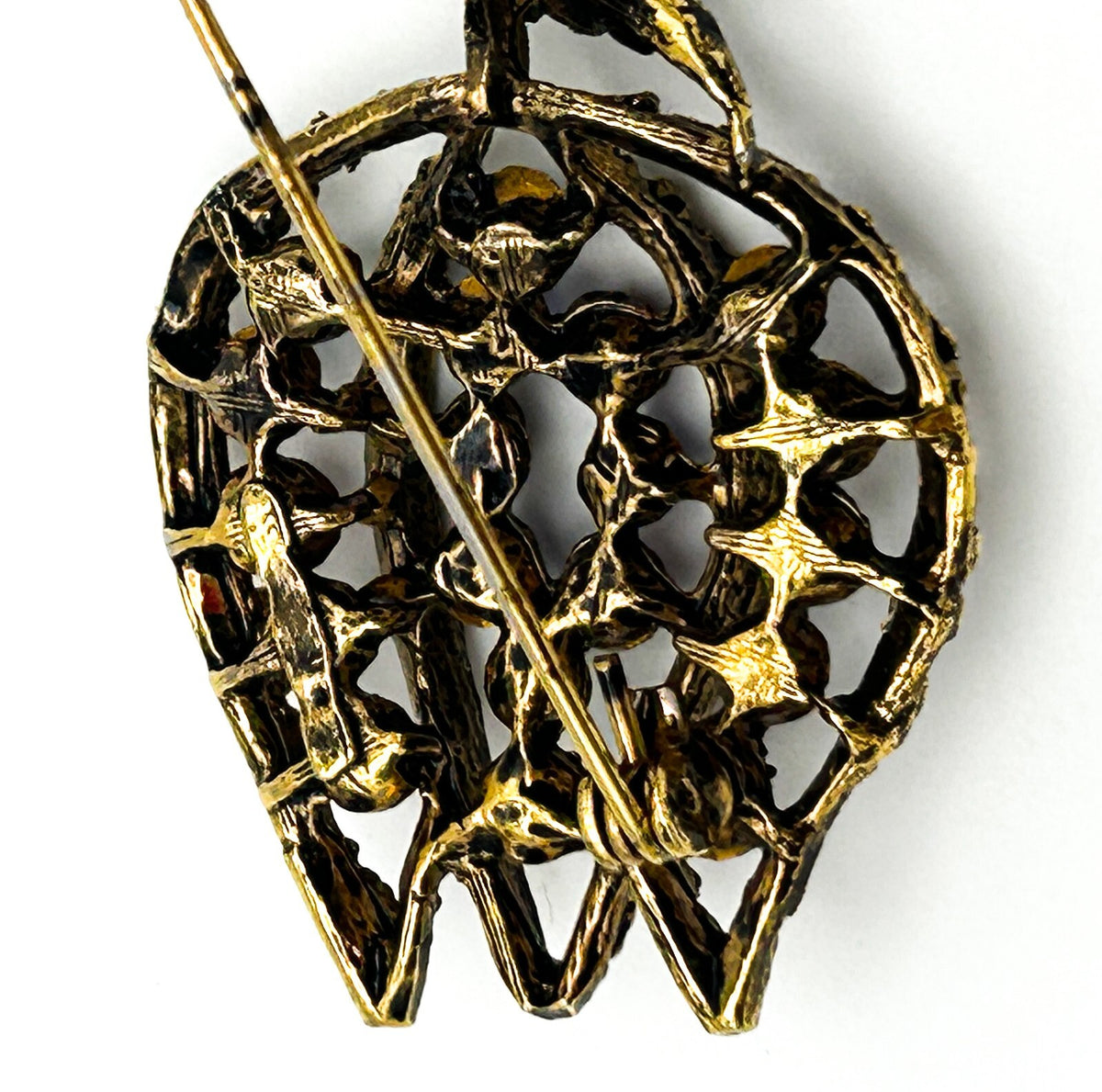 Gold Tone Openwork Tulip Brooch with Multicolour Rhinestones