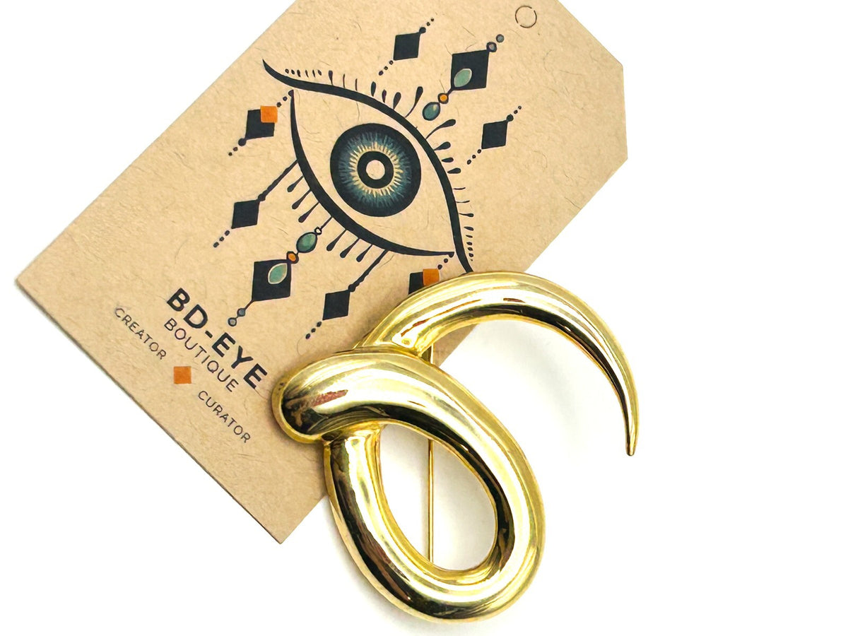 Signed Yves Rocher Gold Tone Abstract Swirl Brooch (1960s–1970s)