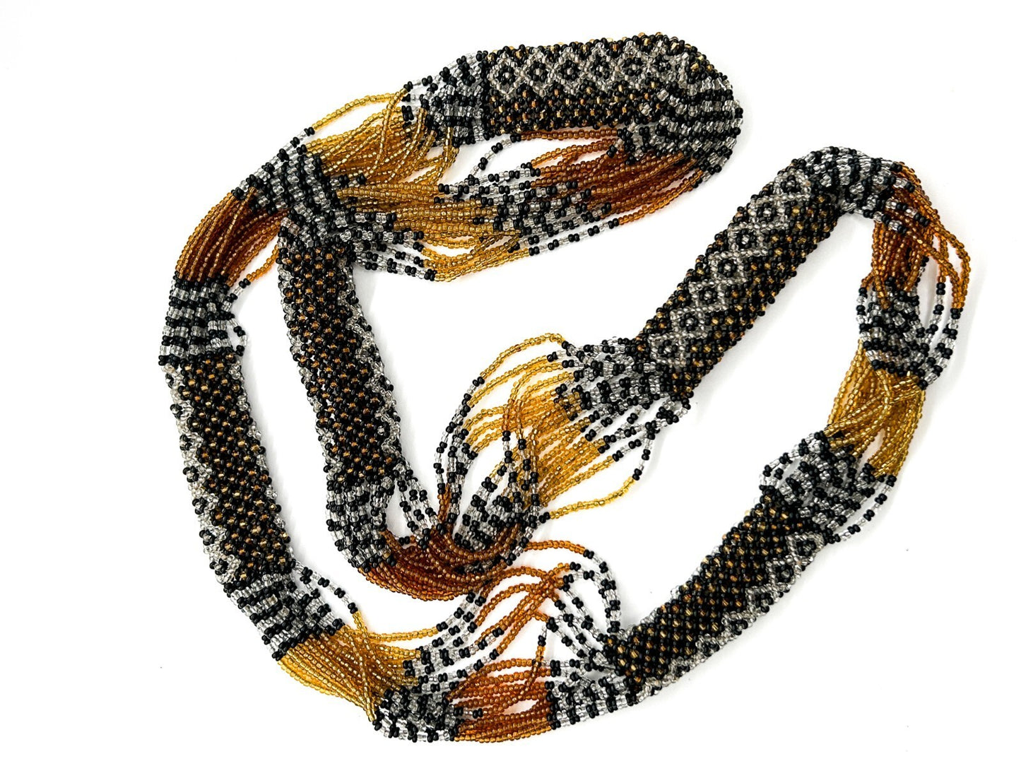 Vintage Hand Woven Seed Bead Necklace 16 Strand Geometric Artisan Jewellery