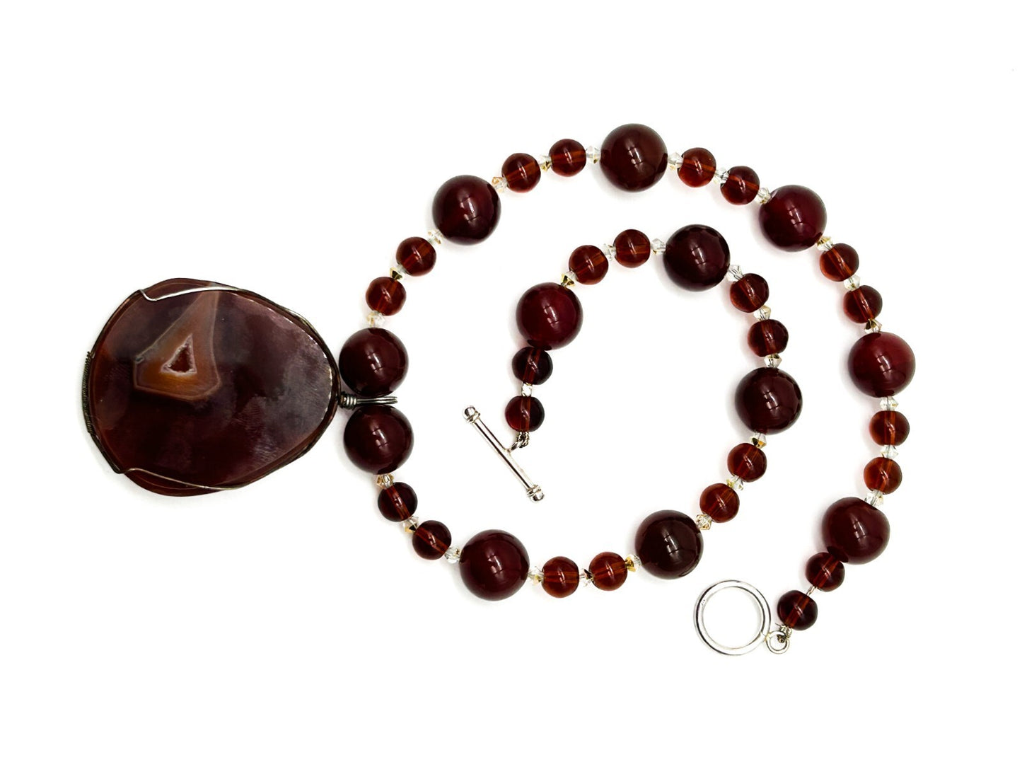 Carnelian Agate Pendant Necklace Quartz Inclusion Geode Artisan Gemstone  Boho