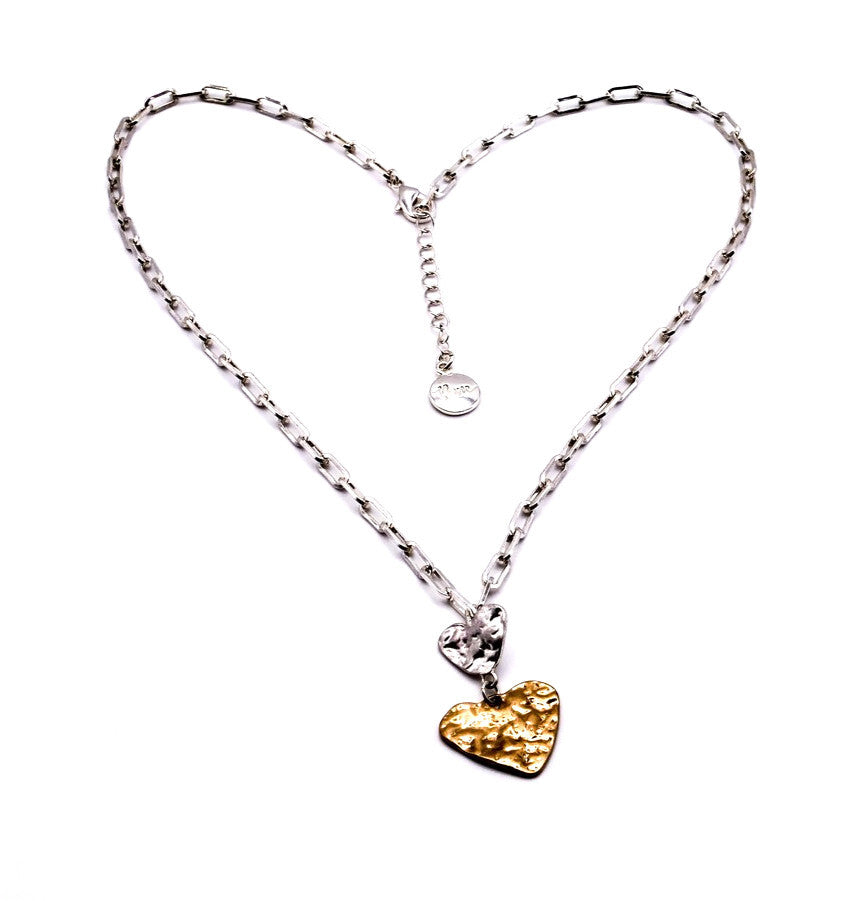 POM Tania Silver Plated Short Necklace – Double Heart Pendant