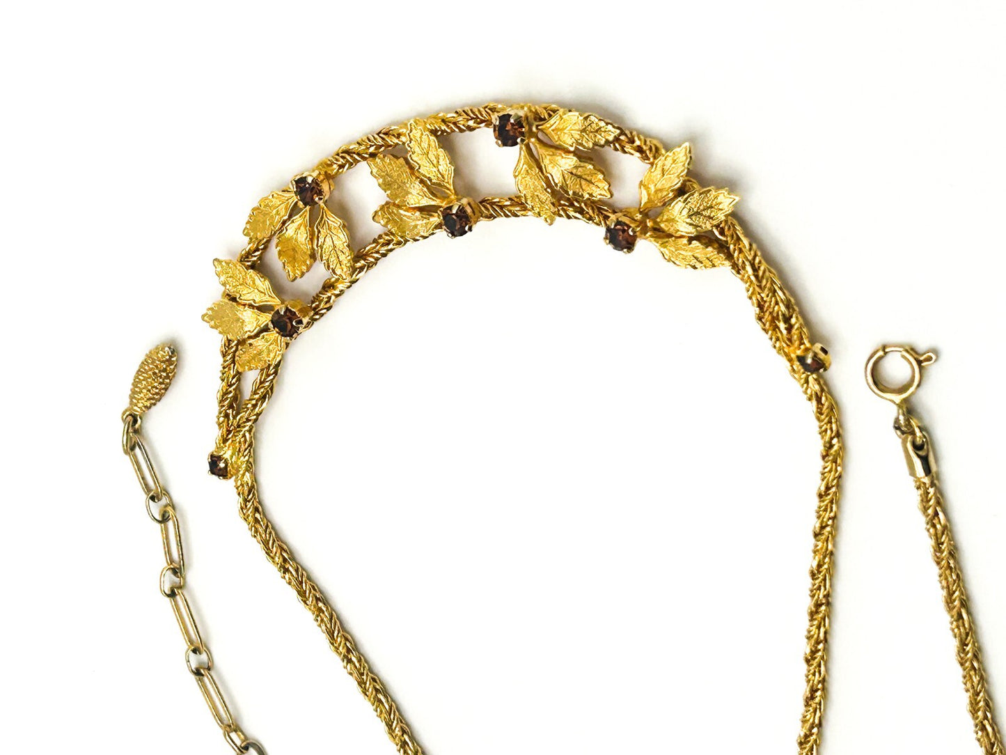Pennino Gold Tone Leaf Statement Prong-set Faceted Garnet Stone Accent Necklace