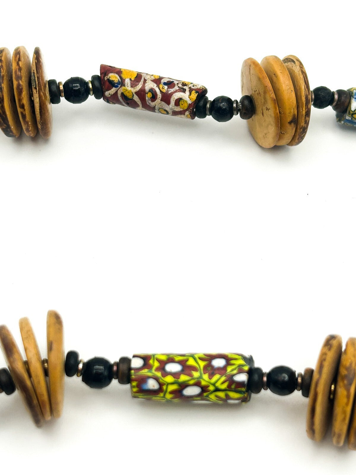 Antique Venetian Millefiori African Trade Bead Necklace Coconut Shell 23”