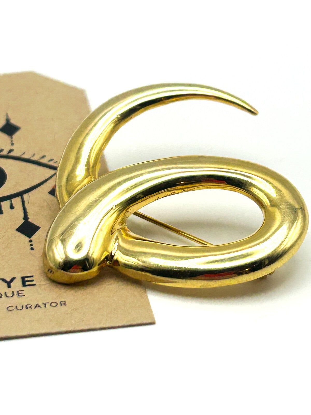 Signed Yves Rocher Gold Tone Abstract Swirl Brooch (1960s–1970s)