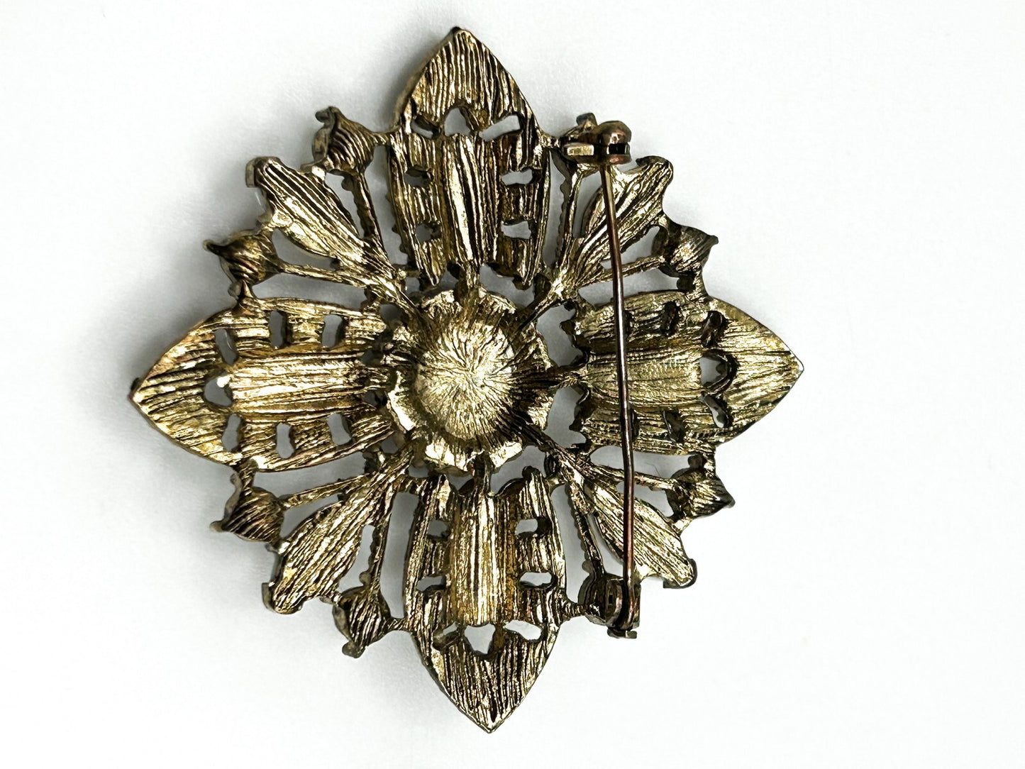 Vintage White Marquise and Round Cabouchon and Rhinestone Flower Brooch