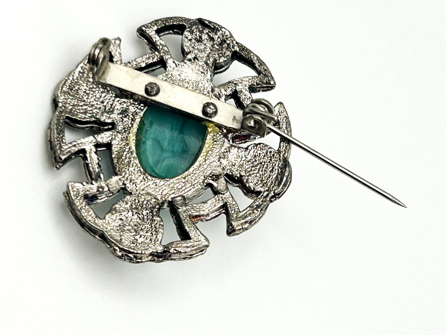 Celtic Knot Brooch Pewter Turquoise Style Cabochon Cross Pin