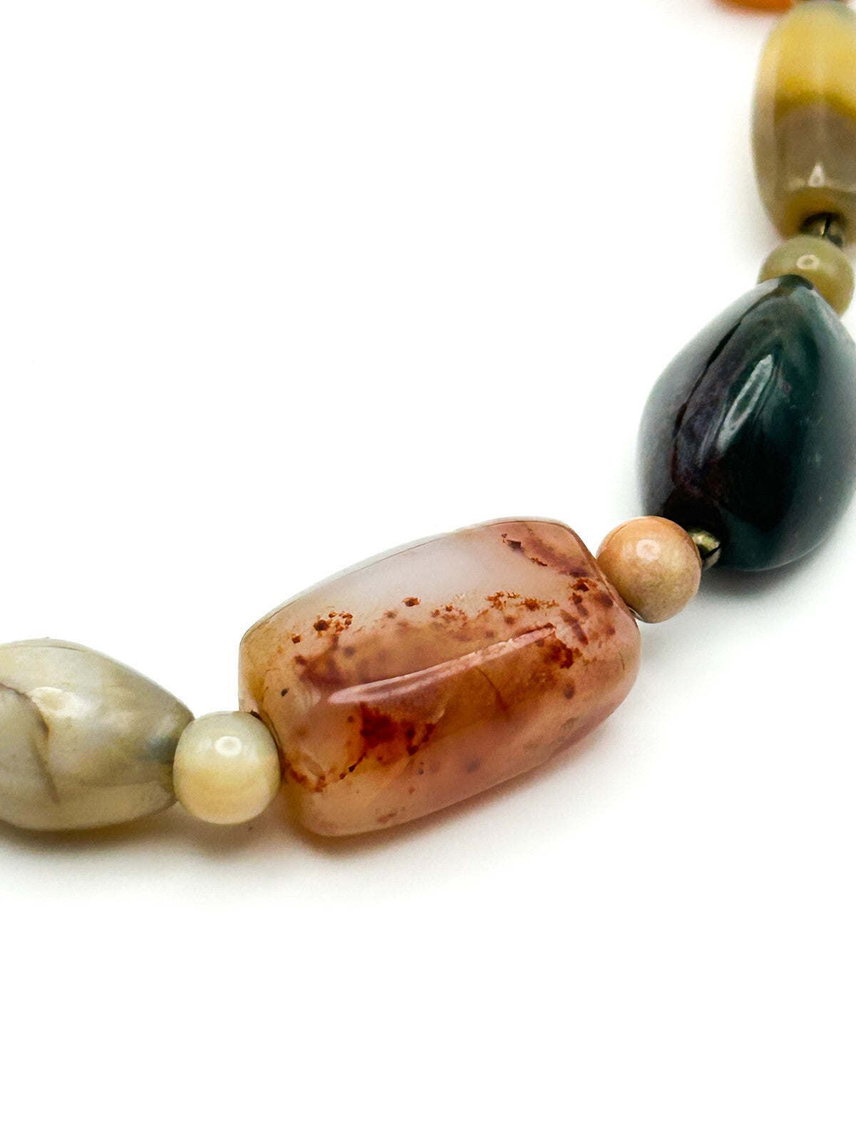 Vintage Mixed Agate Chunk Beaded Necklace - Boho Beggar Beads Gemstone