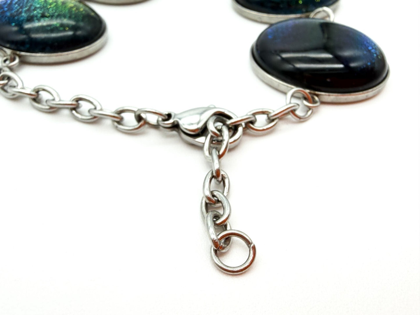 Dichroic Art Glass Panel Bracelet Silver Tone Colour-shifting Iridescent Rainbow