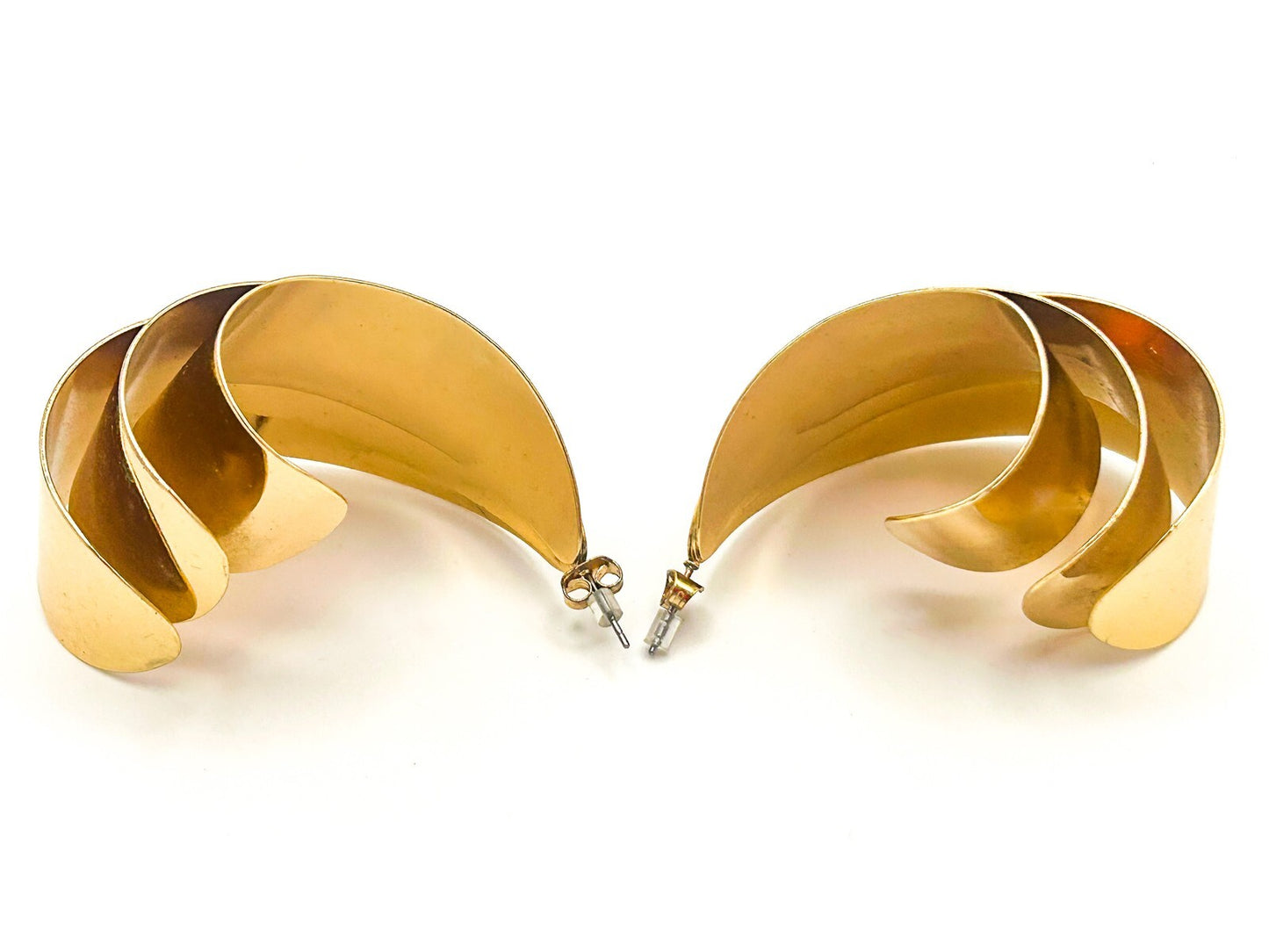 Chunky Vintage Gold Tone 3 layers Curled Statement Costume Earrings