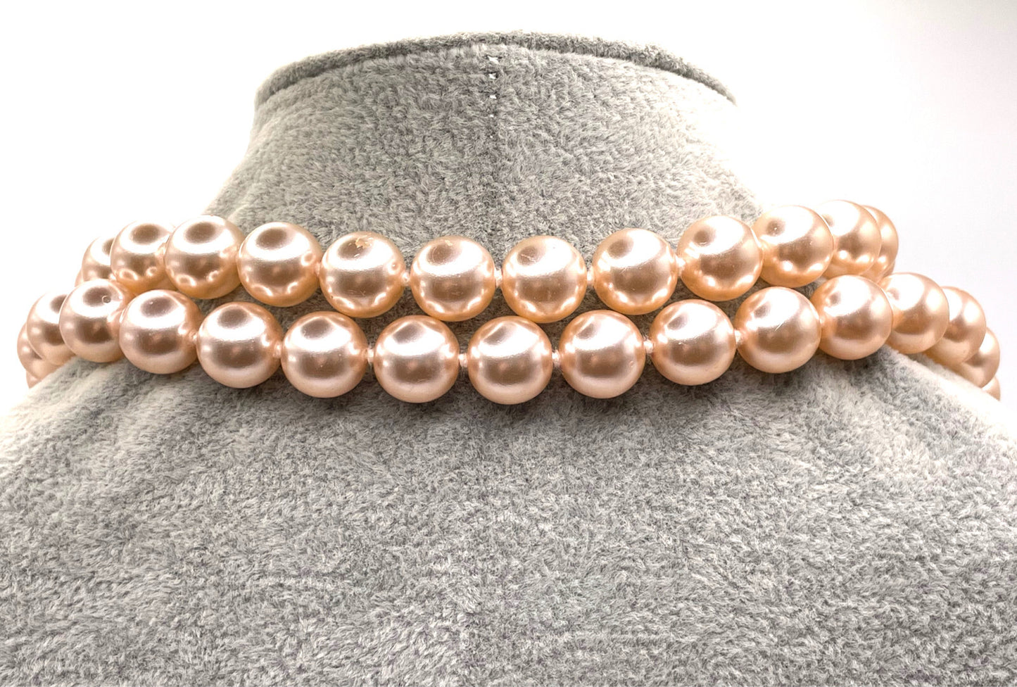 Champagne-Pink Glass Faux Pearl Strand Necklace - Beaded Pale