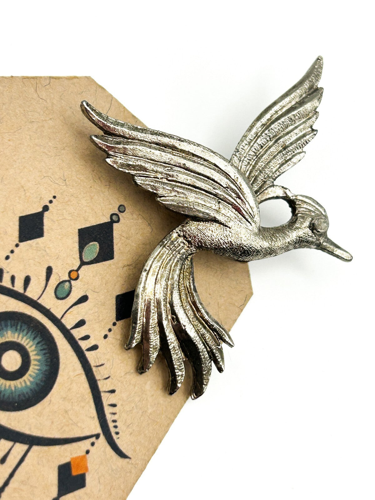 Bird Brooch Silver Tone Flying Bird Wings Pin Vintage MCM Bird Paradise