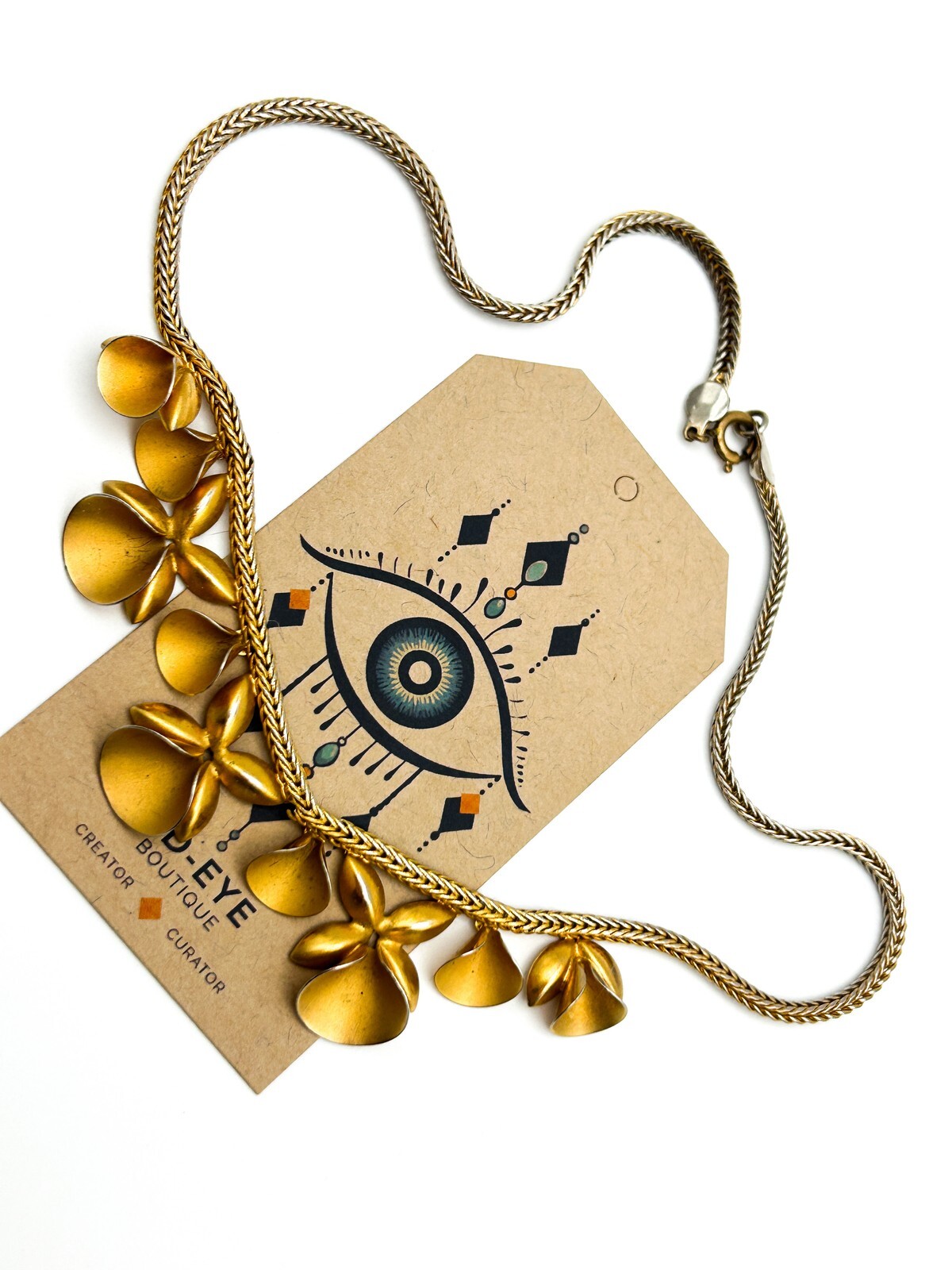 Unsigned Vintage Gold Tone Fluted Petal Flower Necklace