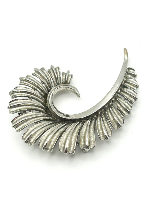 Vintage Unsigned CORO Feather Plume Brooch Silver Tone