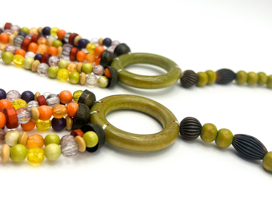 Vintage Multi-Strand Beaded Necklace with Green Hoop Connectors
