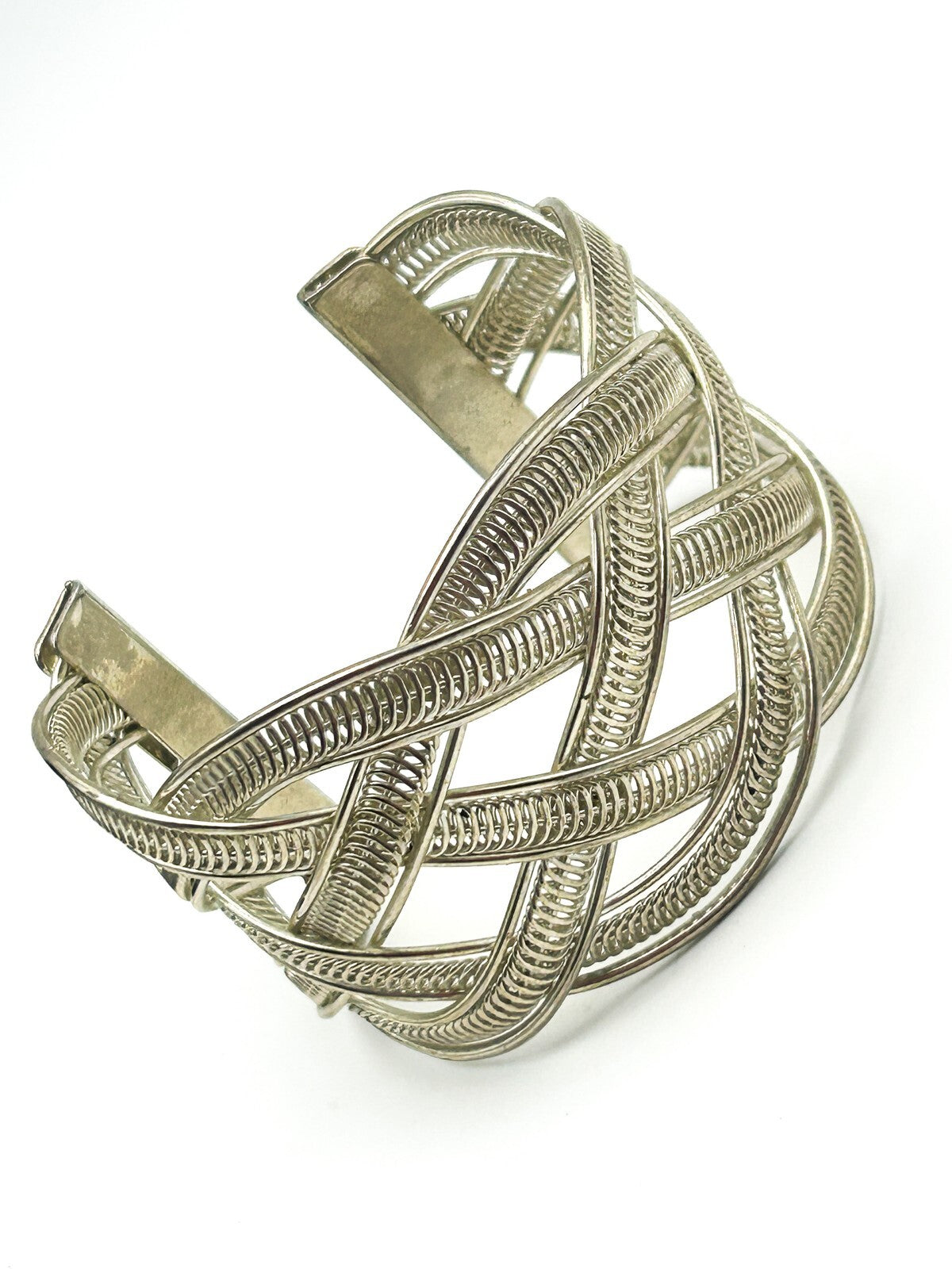 Chunky Woven Silver Cuff Bracelet Statement Braided Adjustable Bangle