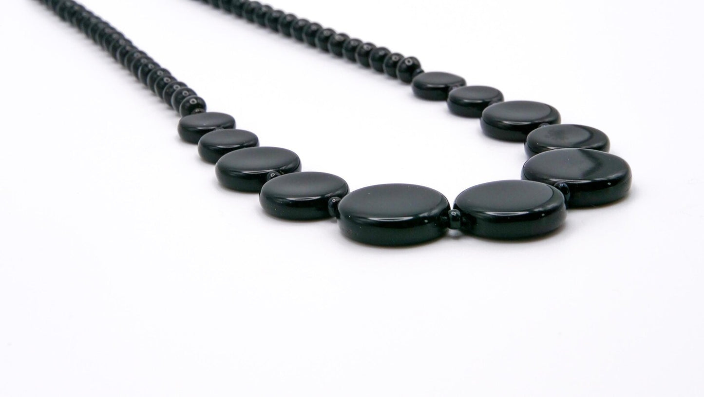 Vintage Graduated Black Disc Bead Necklace