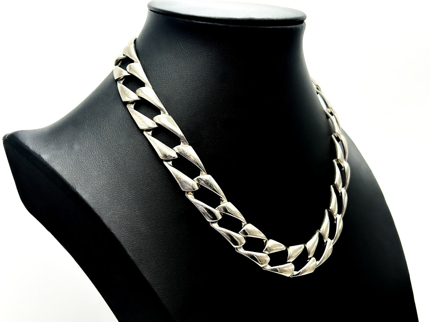 Silver Tone Chunky Flat Curb Chain Necklace – Wide Statement Link