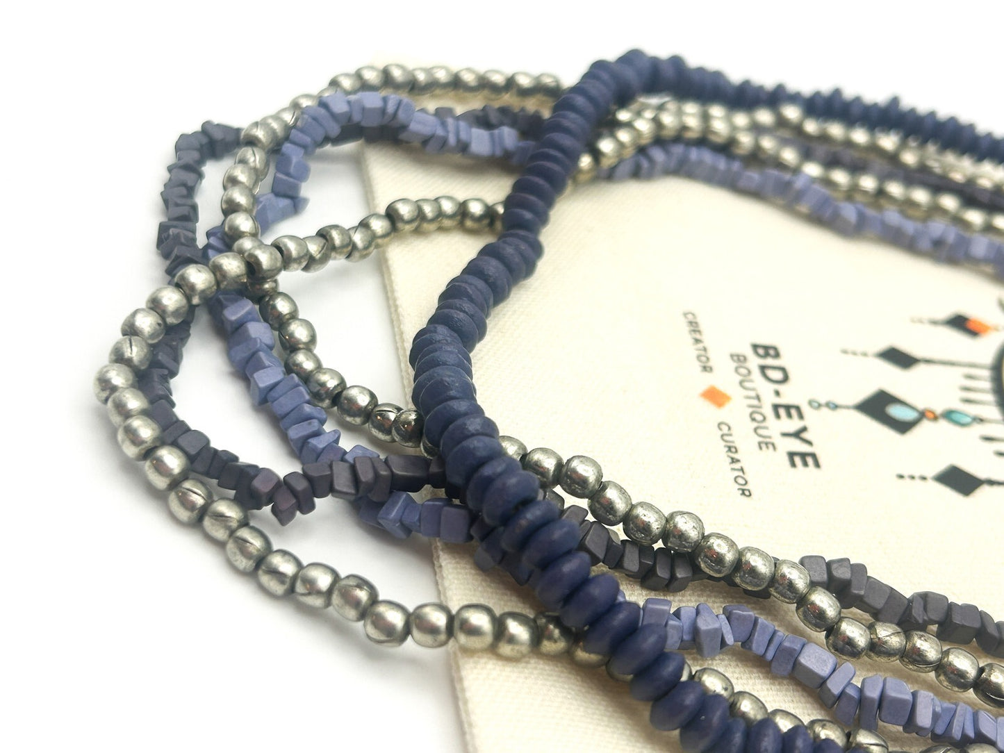 Vintage Multi-Strand Blue & Silver Glass Bead Torsade Necklace