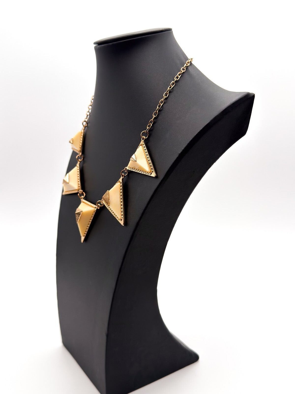 Geometric Pyramid Necklace Gold Cream Statement Modern Art Deco Style