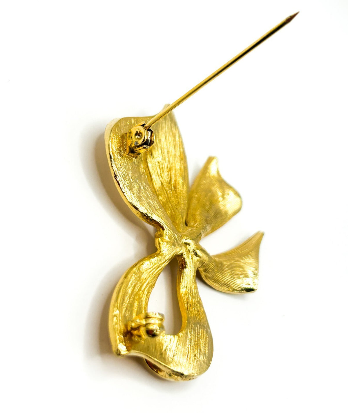 Vintage Gold Tone Bow Brooch Brushed Textured Ribbon Statement Pin 5cm