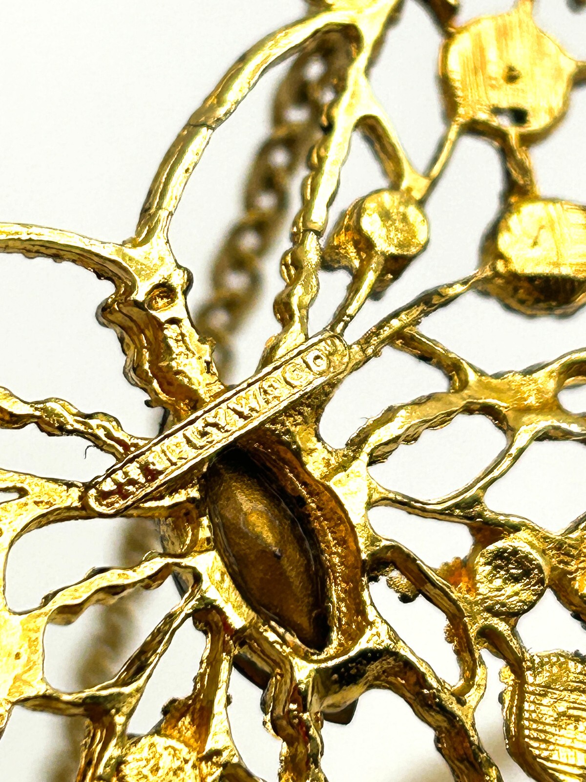 Signed Hollywood Gold Tone Openwork Butterfly Rhinestone Necklace