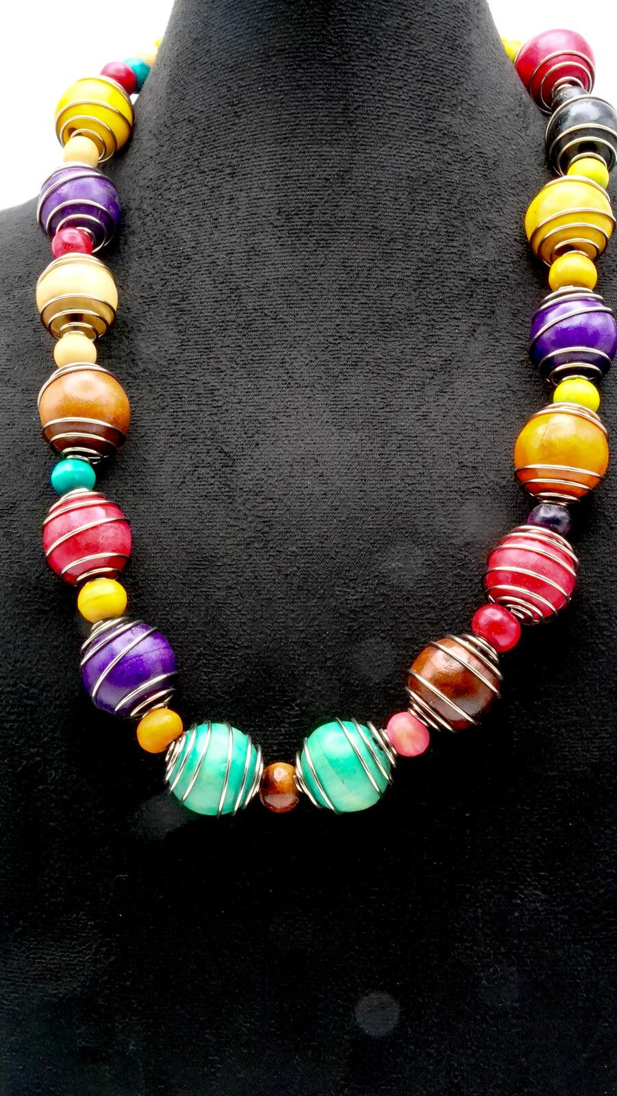 Rainbow Wire Wrapped Wood Necklace | Boho, Festival, 90s, Statement, VTG