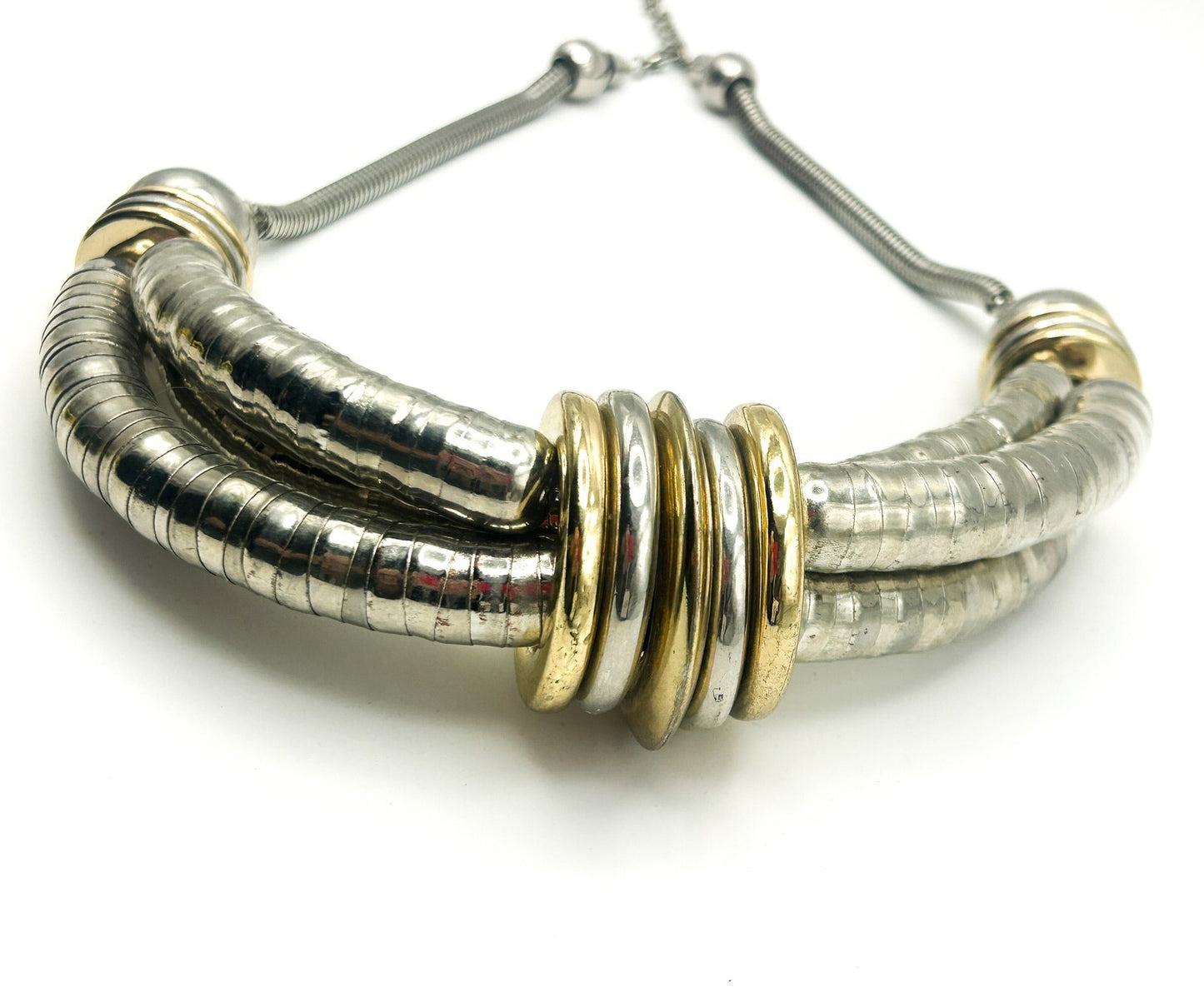 Silver & Gold Tone Chunky Y2K Industrial Collar Necklace – 17.5”