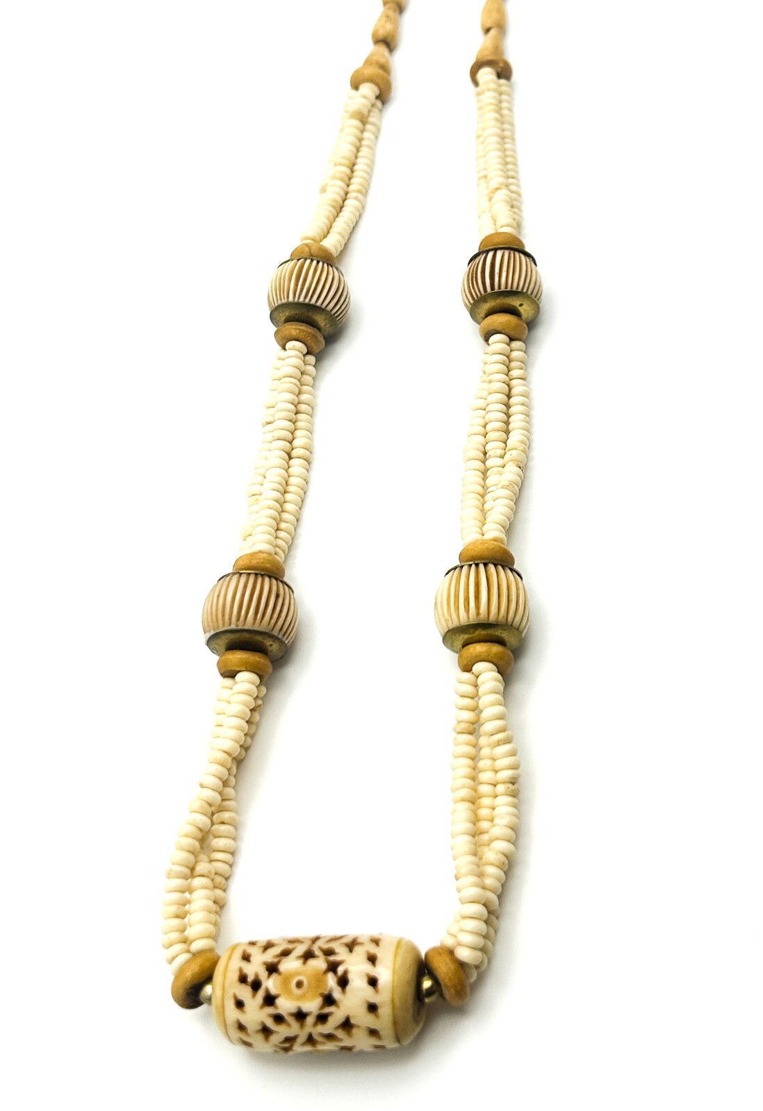 Vintage Carved Organic Material Triple Strand Necklace (Late 1970s–Early 1980s)
