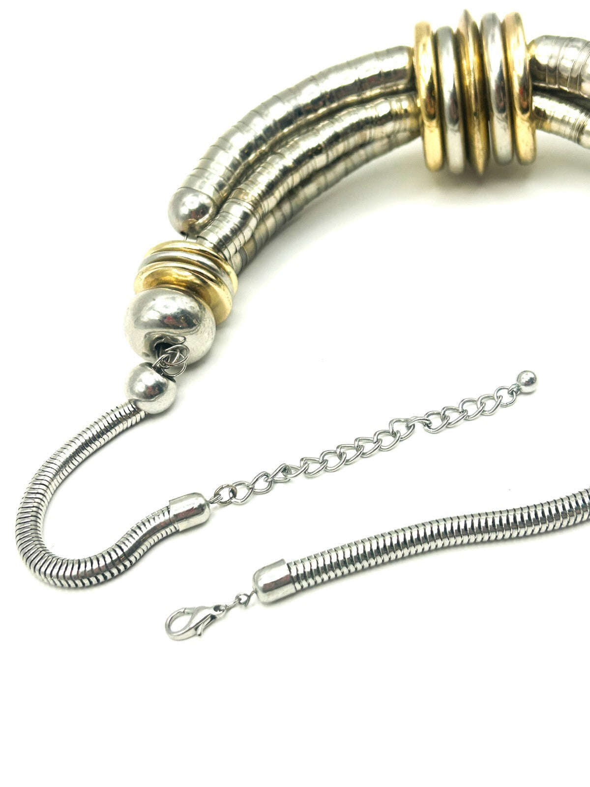 Silver & Gold Tone Chunky Y2K Industrial Collar Necklace – 17.5”