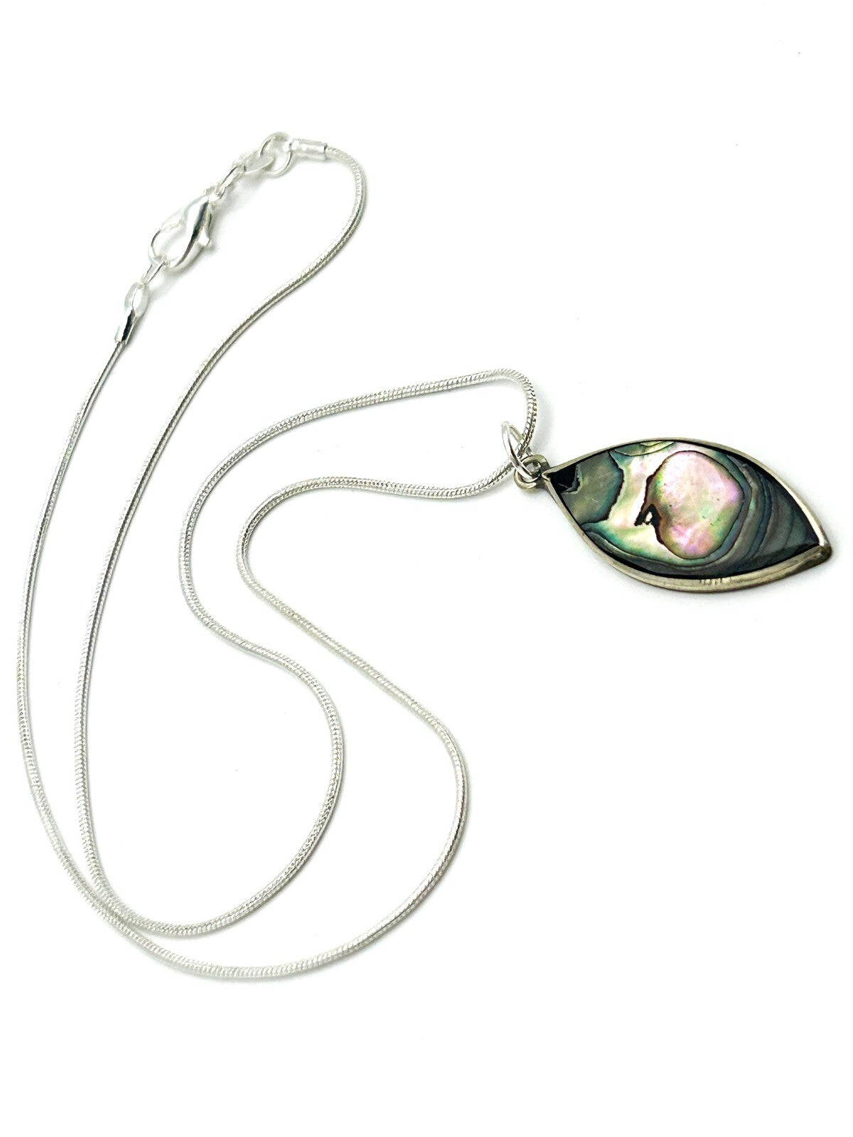 Paua Abalone Shell Marquis Pendant Necklace in Alpaca Silver