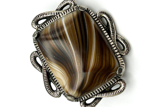 Miracle Scottish Agate Brooch Celtic Knot Silver Tone Vintage Pebble Stone Pin
