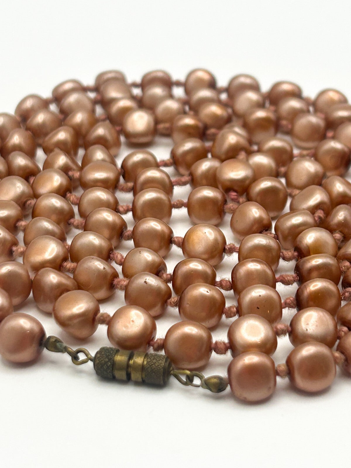 Vintage Dusky Rose Pink Glass Faux Pearl Necklace – Hand Knotted