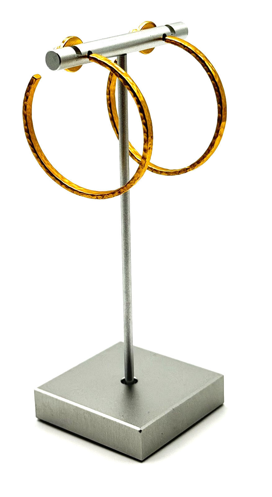 Gold Tone Textured Modern Hoop Earrings Hammered Effect Statement Hoops 4cm