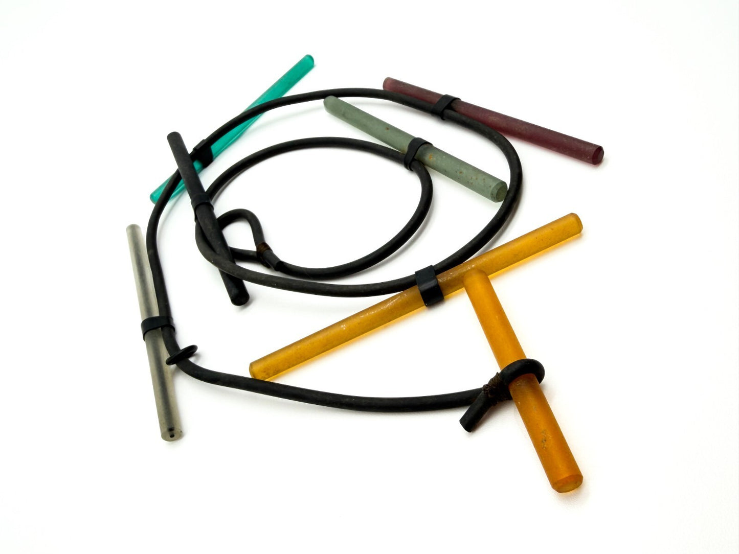 Retro Abstract Glass Bar Necklace Black Cord Modernist Style Minimalist Artisan