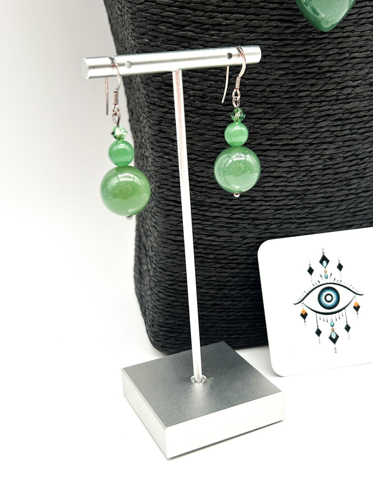 Aventurine Necklace & Earrings Set 925 Sterling Silver Pendant Bale 21”