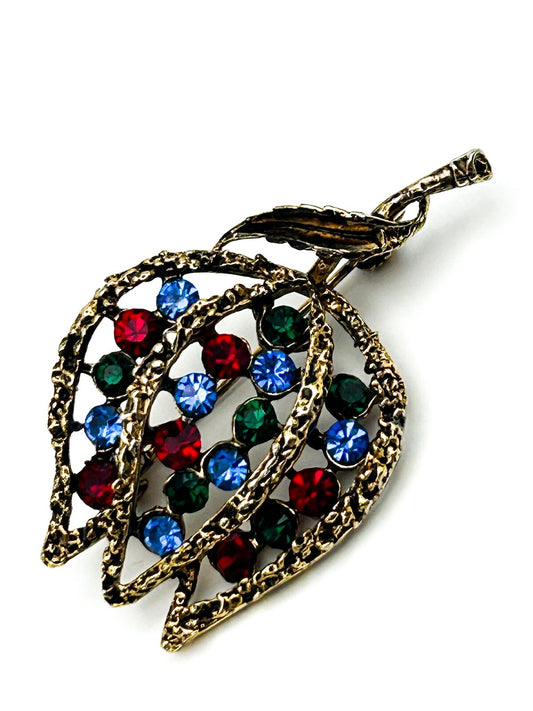 Gold Tone Openwork Tulip Brooch with Multicolour Rhinestones