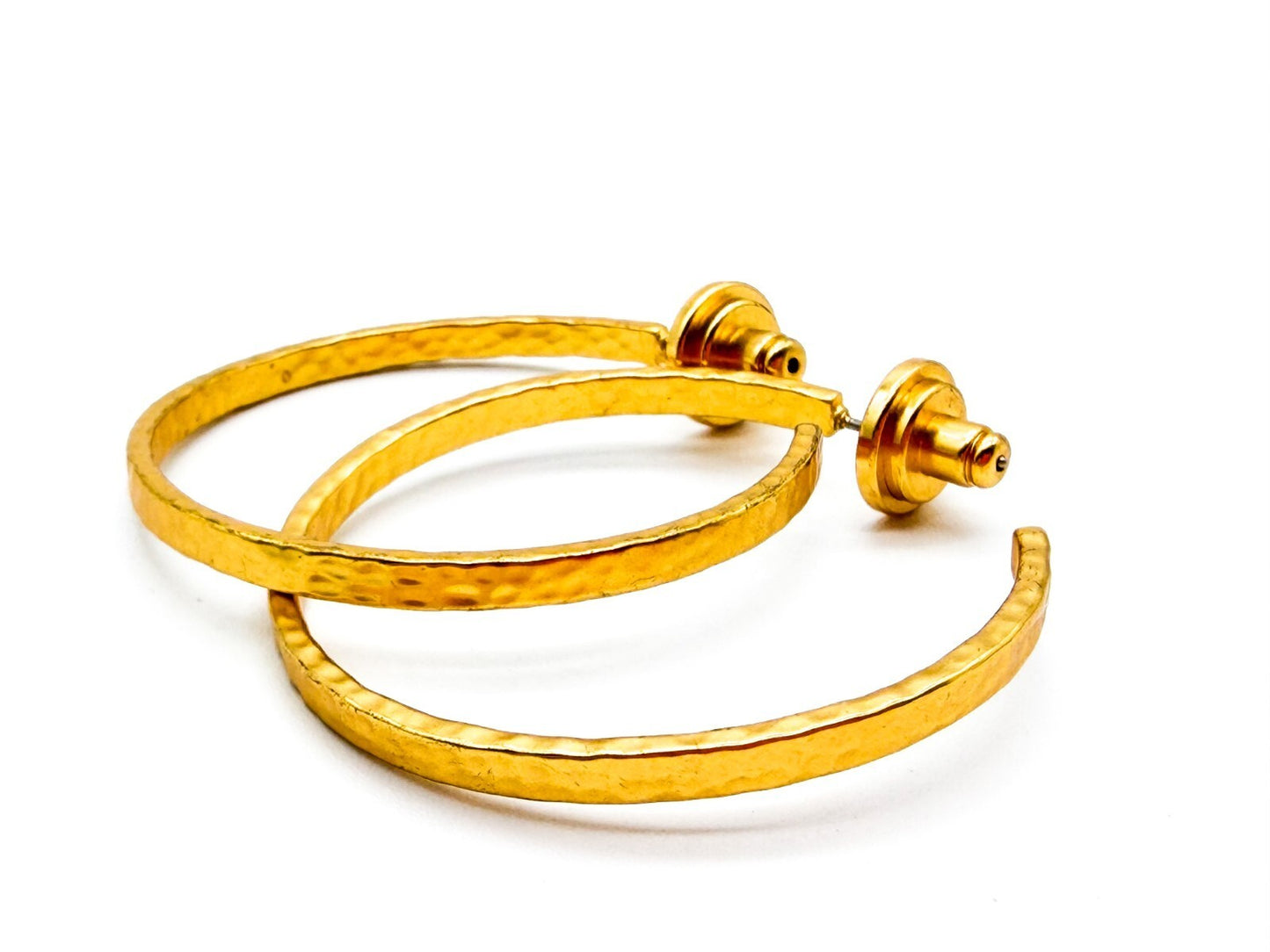 Gold Tone Textured Modern Hoop Earrings Hammered Effect Statement Hoops 4cm