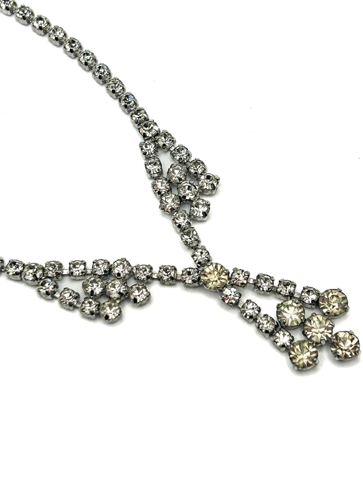 Vintage Prong-set Glass Rhinestone Y Necklace - Pendant Drop and Collar-style