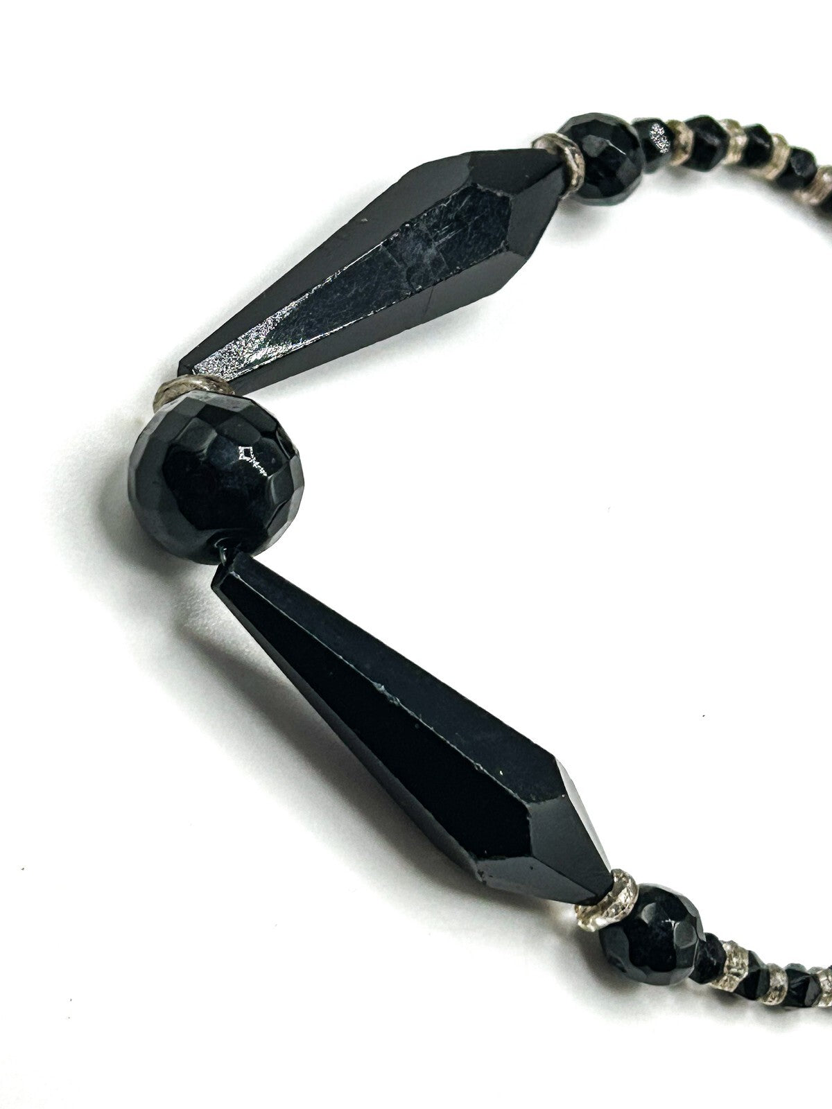 Vintage Faceted Black Mineral Composite Jet Style Necklace – 22in / 42g
