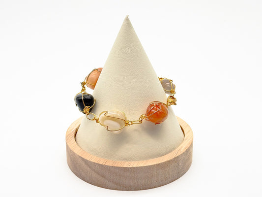 Carnelian Agate Citrine Gemstone Bracelet Duo – Wire Wrapped & Stretch Set
