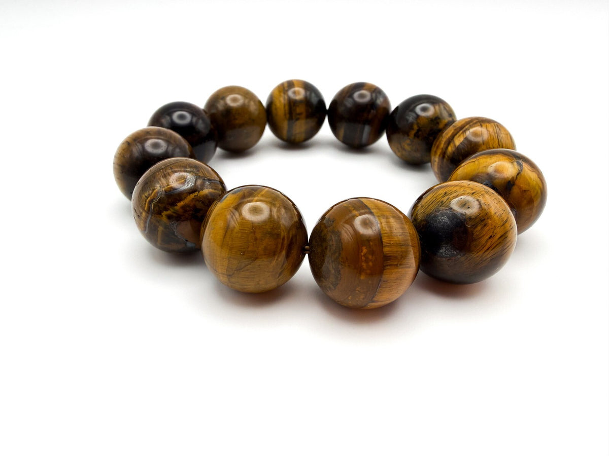Tiger’s Eye Chunky Beaded Stretch Bracelet - Gold Gemstone Boho