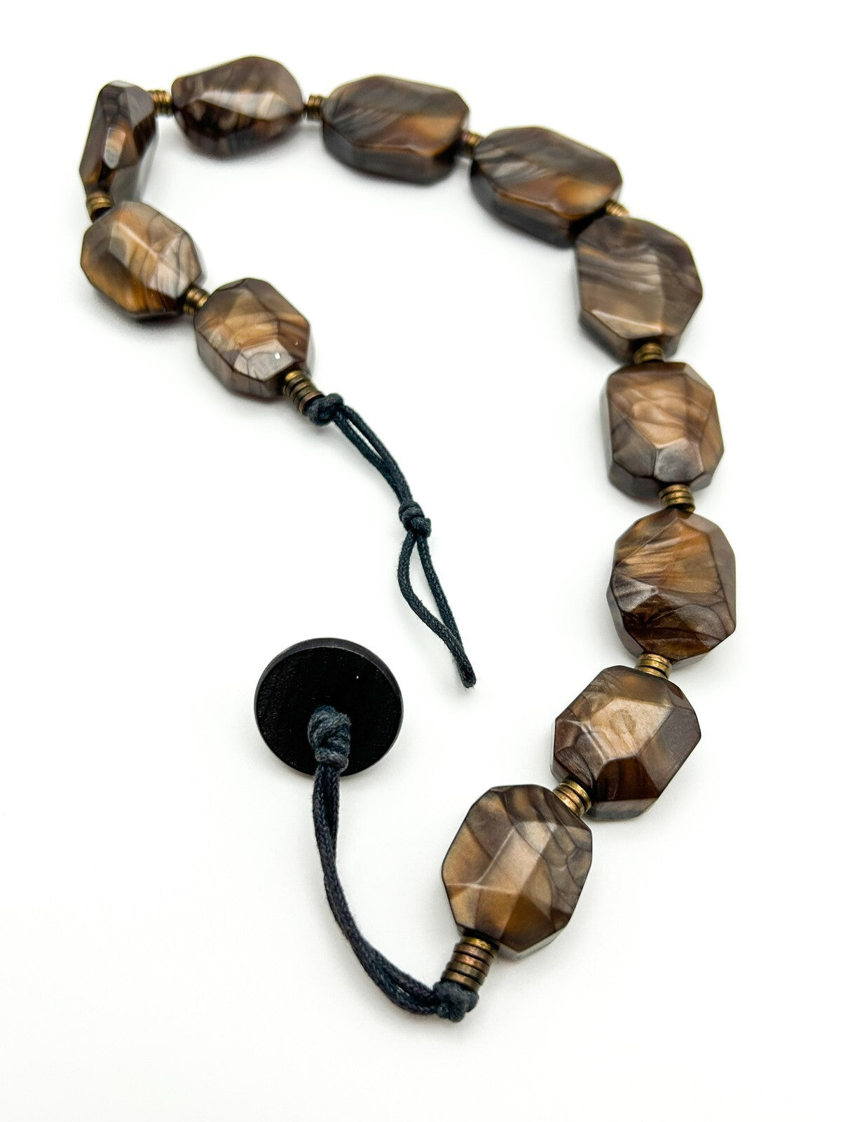 Vintage Brown Metallic Shimmer Marble-Effect Faceted Acrylic Nugget Necklace