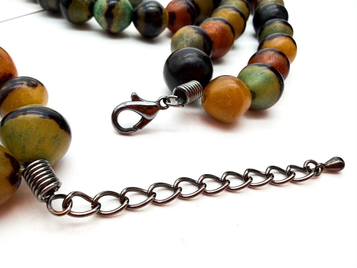Vintage Double Strand Multicolour Acrylic Beaded Necklace Green Orange