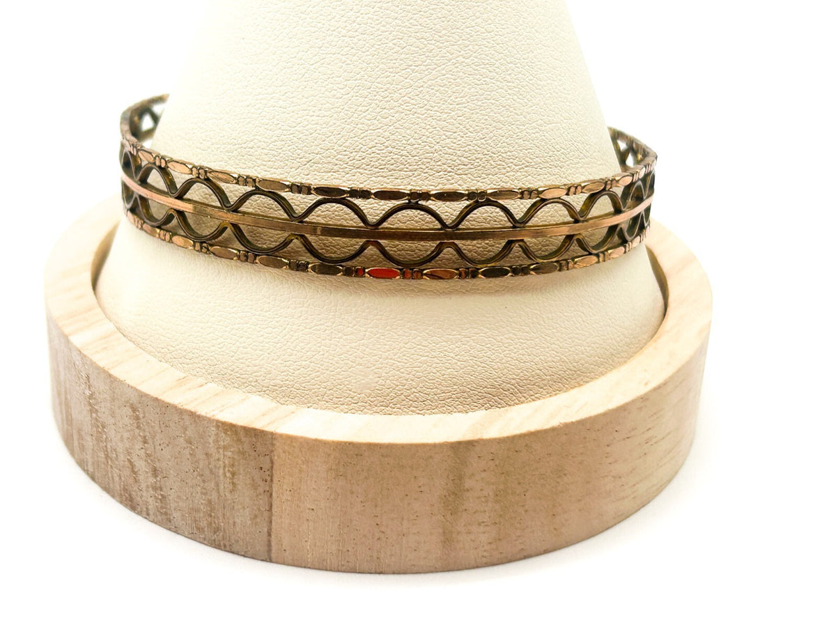 Antique Rolled Gold Openwork Bangle Art Deco Geometric Hallmarked 7cm