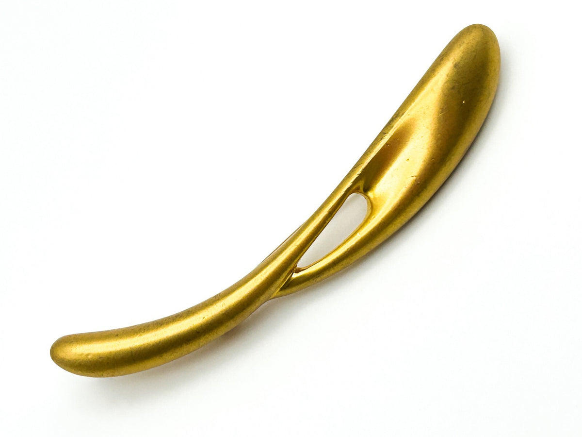 Gold Tone Abstract Sculptural Brooch with Brushed Finish